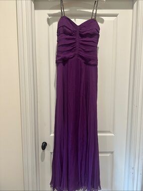 Vera Wang Lavender Label Beaded-Strap Purple Chiffon Maxi Dress
